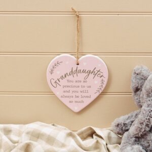 Baby Granddaughter heart hanger pink ceramic with wreaths