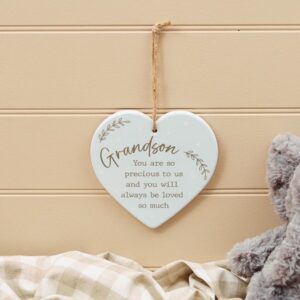 Baby Grandson heart hanger ceramic with wreaths