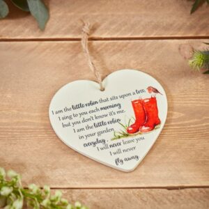 Robin memory heart hanger with red wellies
