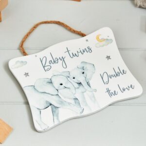 Baby twins ceramic hanger with elephants