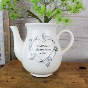 Sentiment teapot vase white ceramic with cow parsley