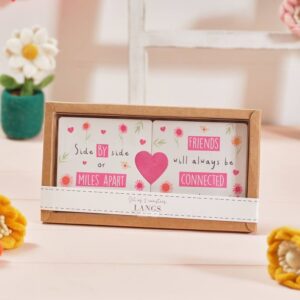 Love & Kindness wood heart jigsaw friends coaster set of 2 in gift box