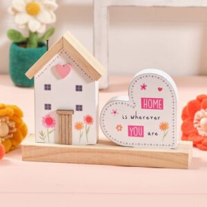 Love & kindness wood house and heart home is wherever you are