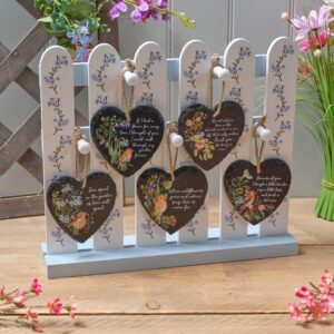 Garden birds 5 asstd slate heart hanger