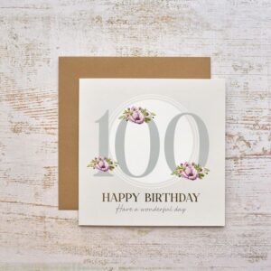 Card - celebrations 100th birthday with flowers gold foil