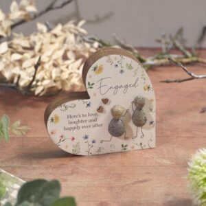 Engagement wood heart pebble couple