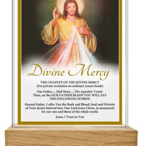 Glass Plaque/Wood Base/Divine Mercy (32451)