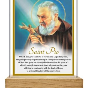 Glass Plaque/Wood Base/Saint Pio (32457)