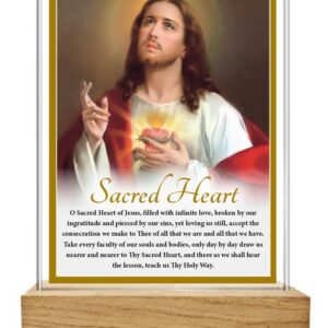 Glass Plaque/Wood Base/Sacred Heart (32459)